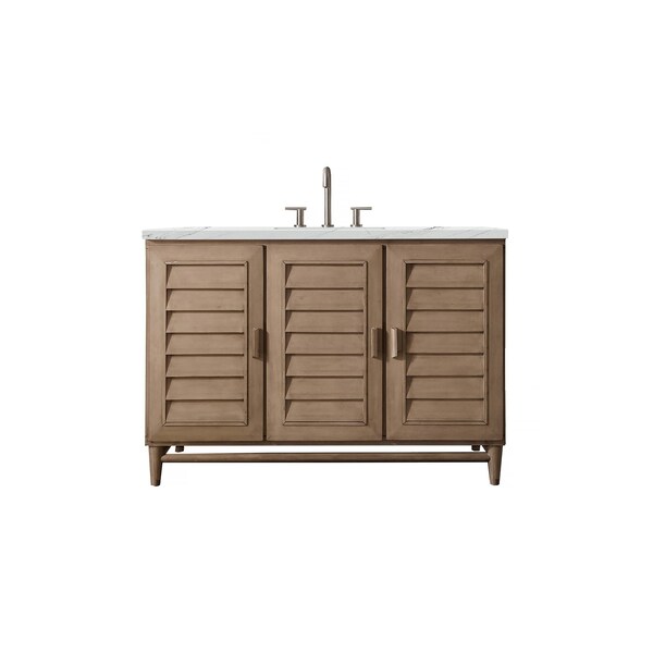 James Martin Vanities Portland 48in Single Vanity Whitewashed Walnut w/ 3 CM Ethereal Noctis Quartz Top 620-V48-WW-3ENC - main